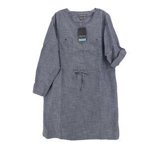 NWT EXOFFICIO Sol Cool Chambray Dress Indigo Blue UPF Wicking Size XL